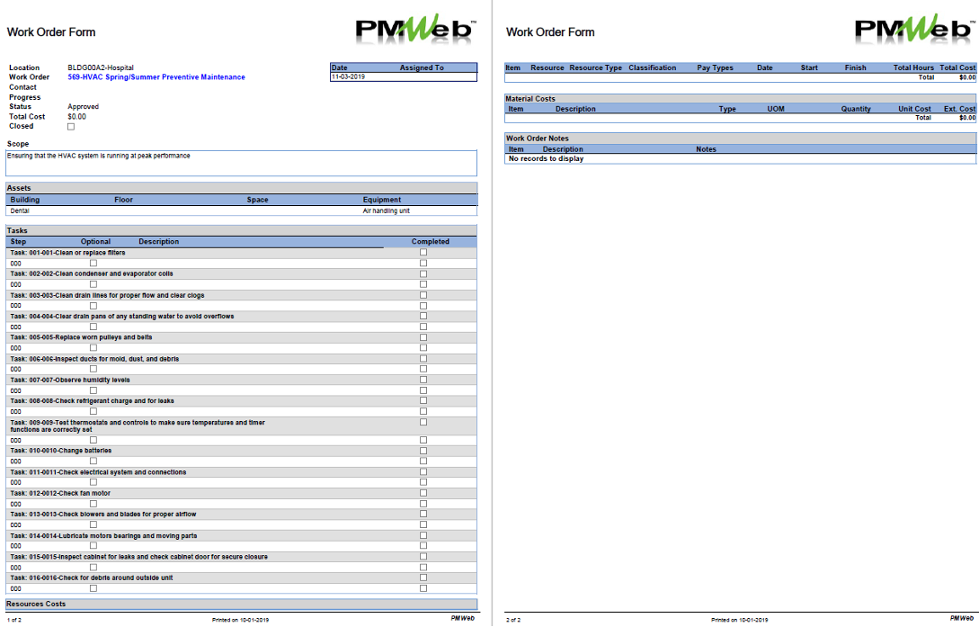 PMWeb 7 Work Order Form