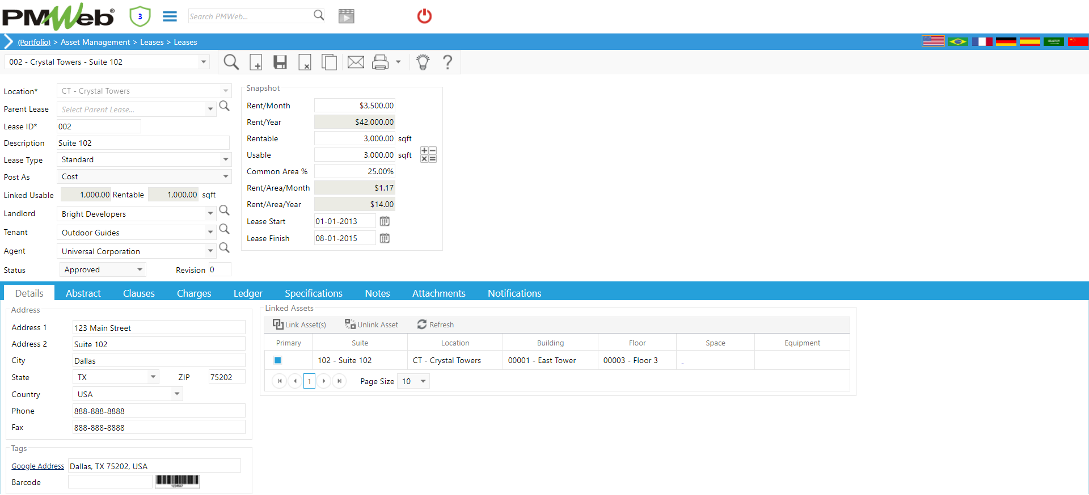 PMWeb 7 Assets Managment Leases Leases Details 