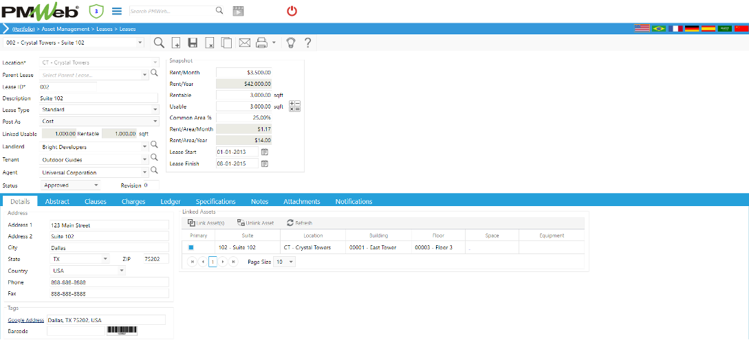PMWeb 7 Assets Managment Leases Leases Details