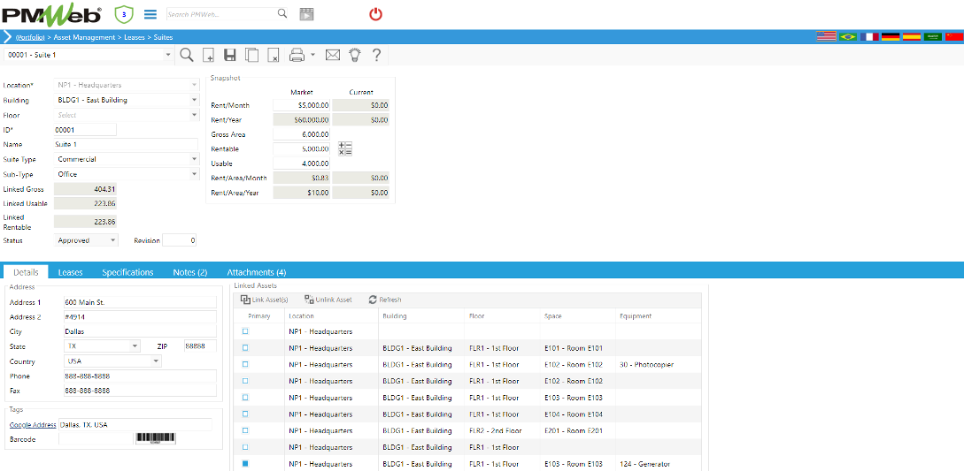 PMWeb 7 Assets Managment Leases Leases Details