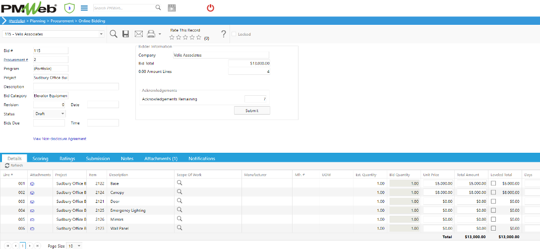 PMWeb 7 Planning Procurement online Bidding Details