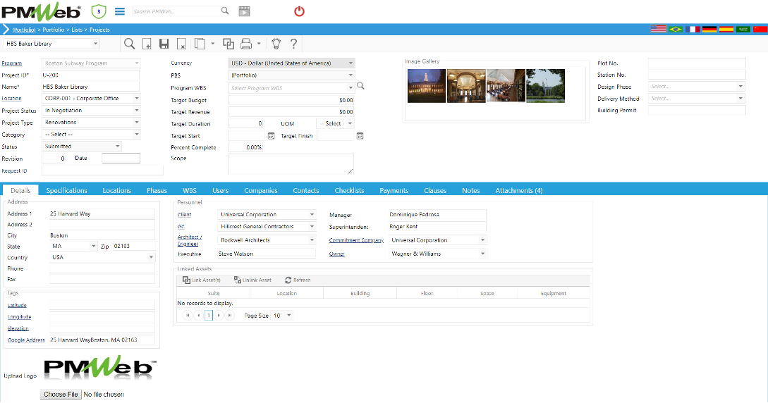 PMWeb 7 Portfolio Lists Projects Details