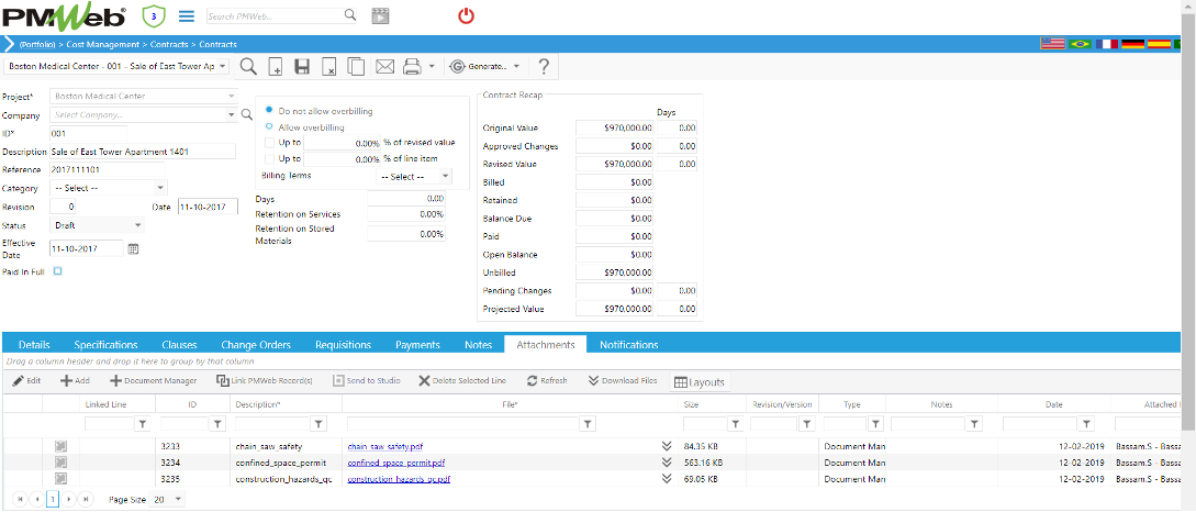 PMWeb 7 Cost Managment Contracts Contracts Attachments