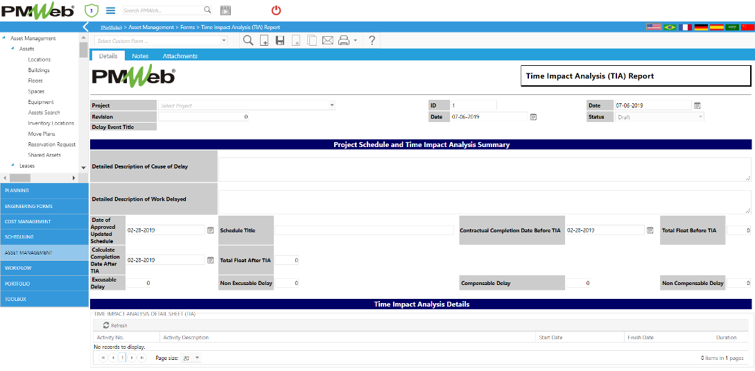PMWeb 7 Assets Managment Forms Time Impact Analysis (TIA) Report
Details