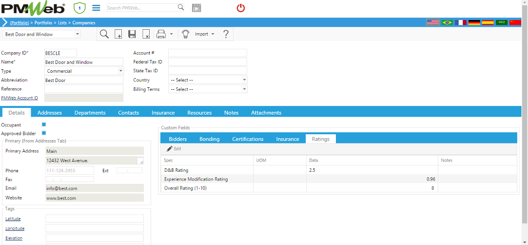 PMWeb 7 Portfolio Lists Companies Details