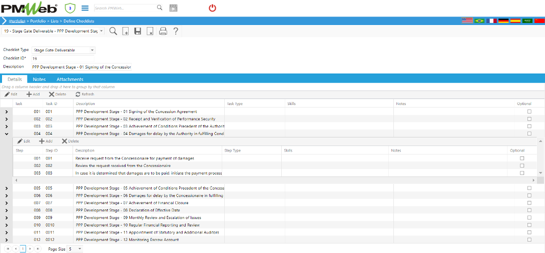 PMWeb 7 Portfolio Lists Define Checklists Details
