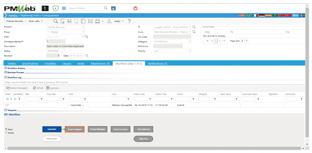 PMWeb 7 Engineering Forms Correspondence Workflow