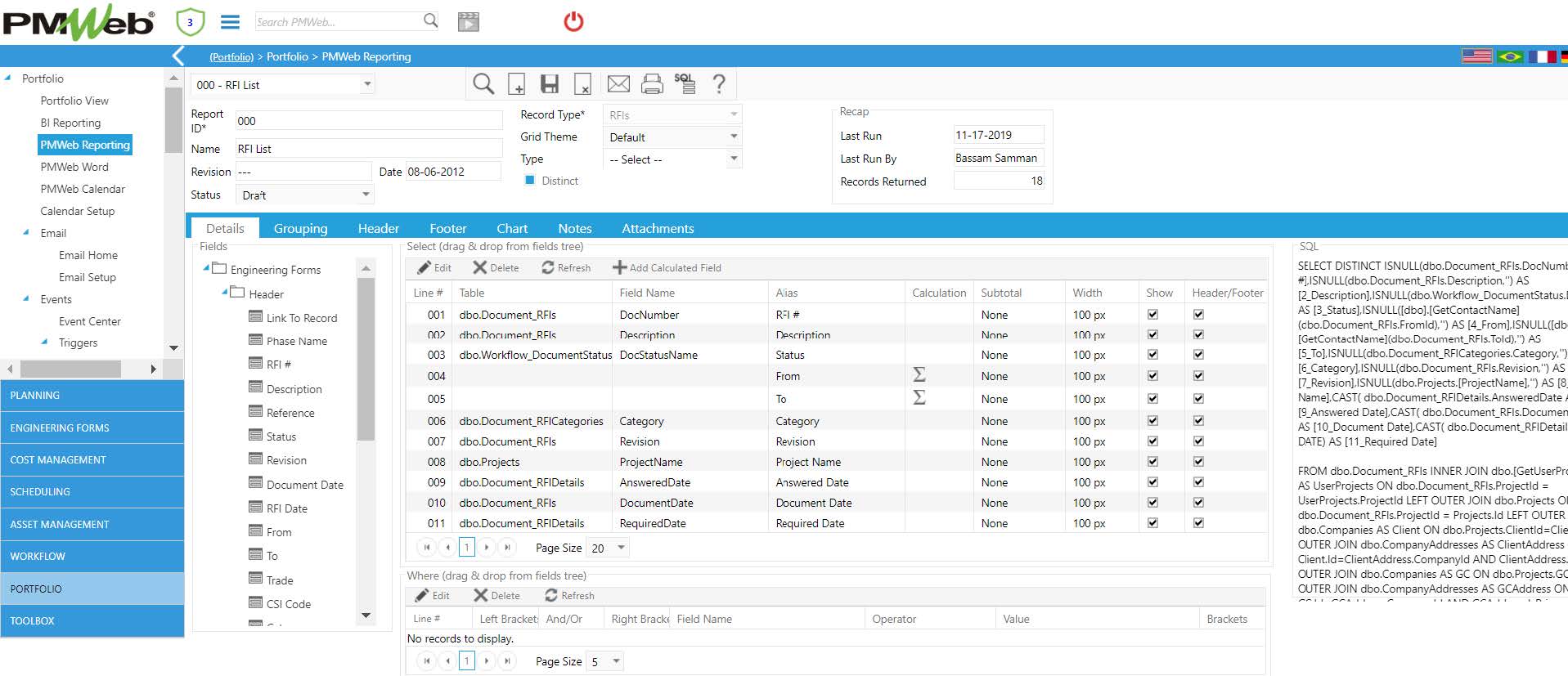 PMWeb 7 Portfolio PMWeb Reporting Details
