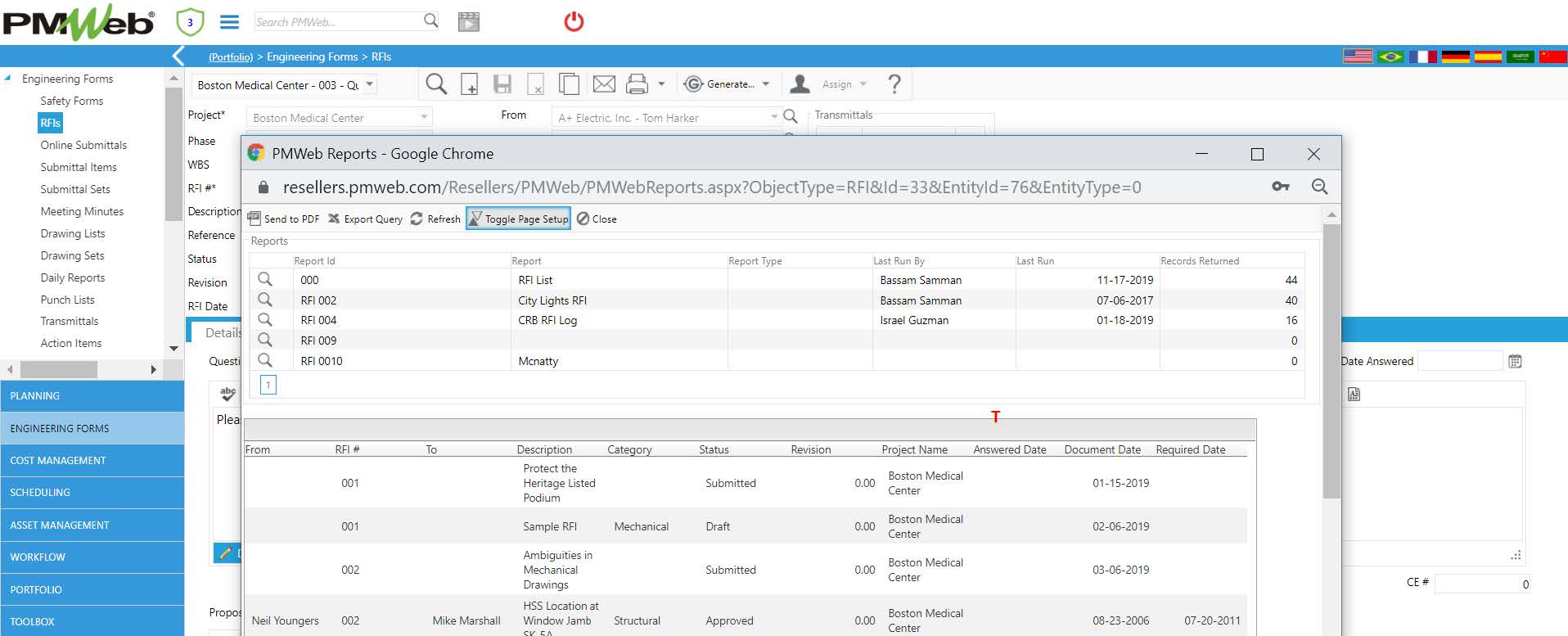 PMWeb 7 Engineering Forms RFIs
PMWeb Reports Google Chrome