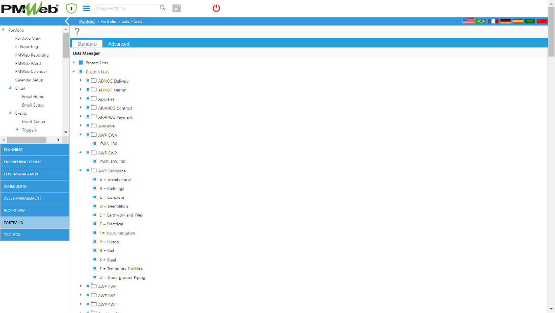 PMWeb 7 Portfolio Lists Lists Standard