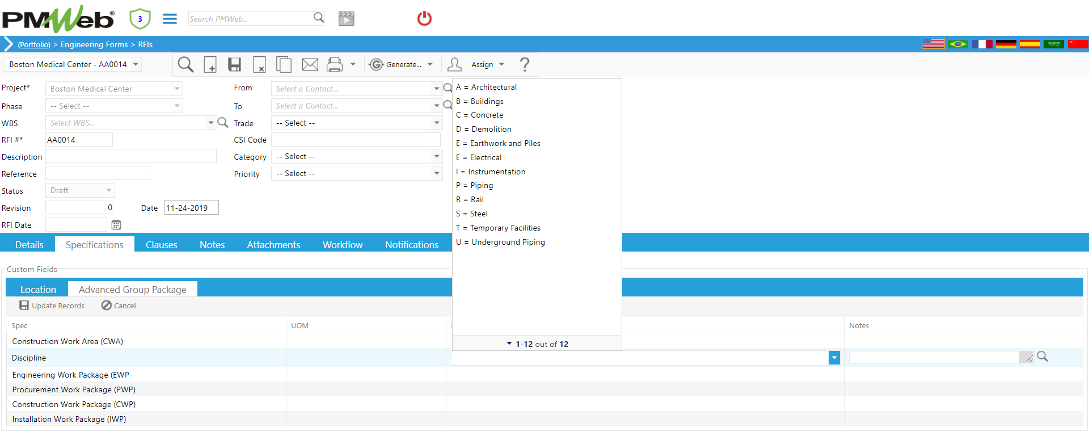 PMWeb 7 Engineering Forms RFIs Specification