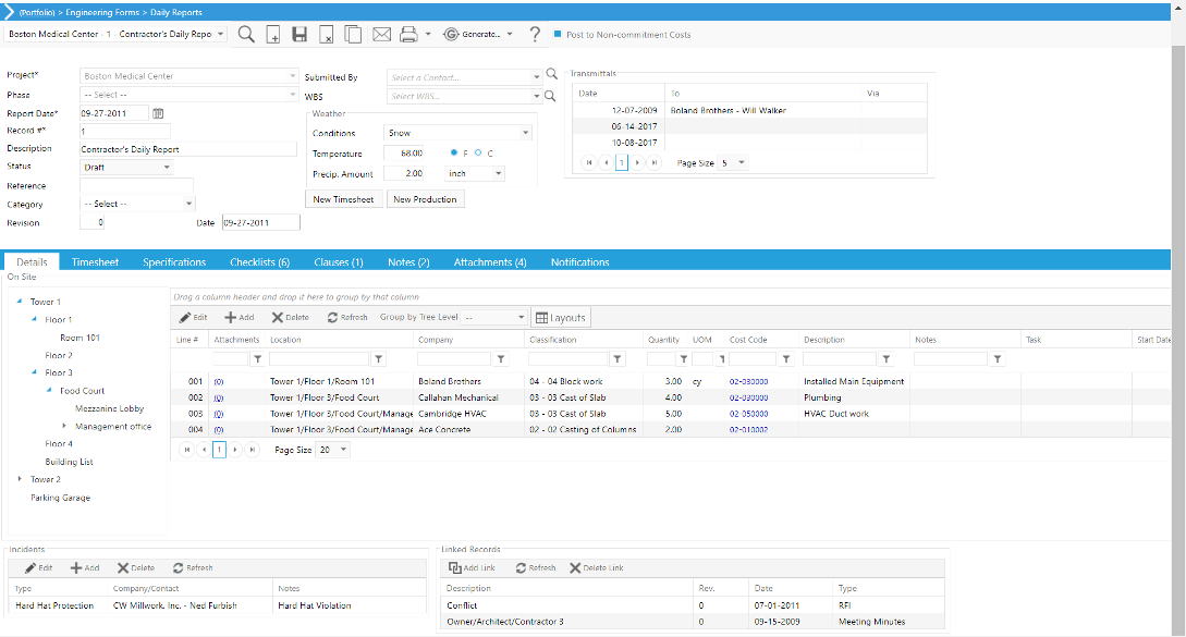 PMWeb 7 Engineering Forms Daily Reports Details
