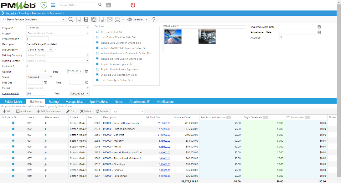 PMWeb 7 Planning Procurement Procurement Bid Items