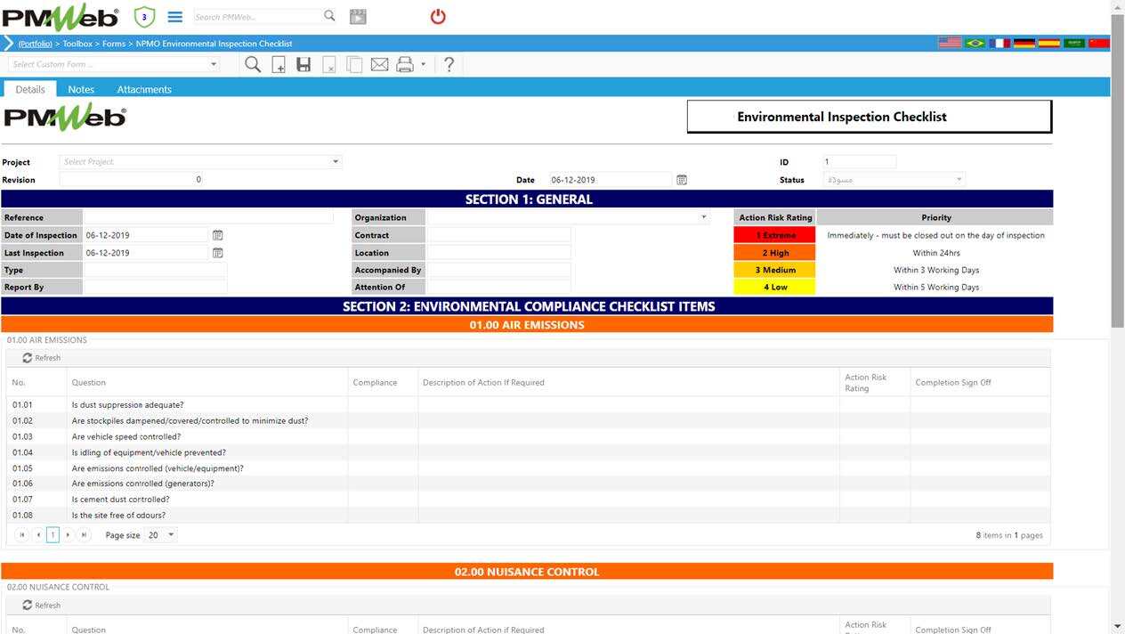 PMWeb 7 Toolbox Forms NPMO Environmental Inspection checklist
Details