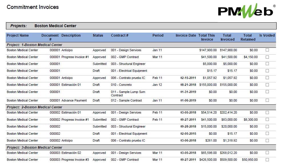 PMWeb 7 Commitment Invoices