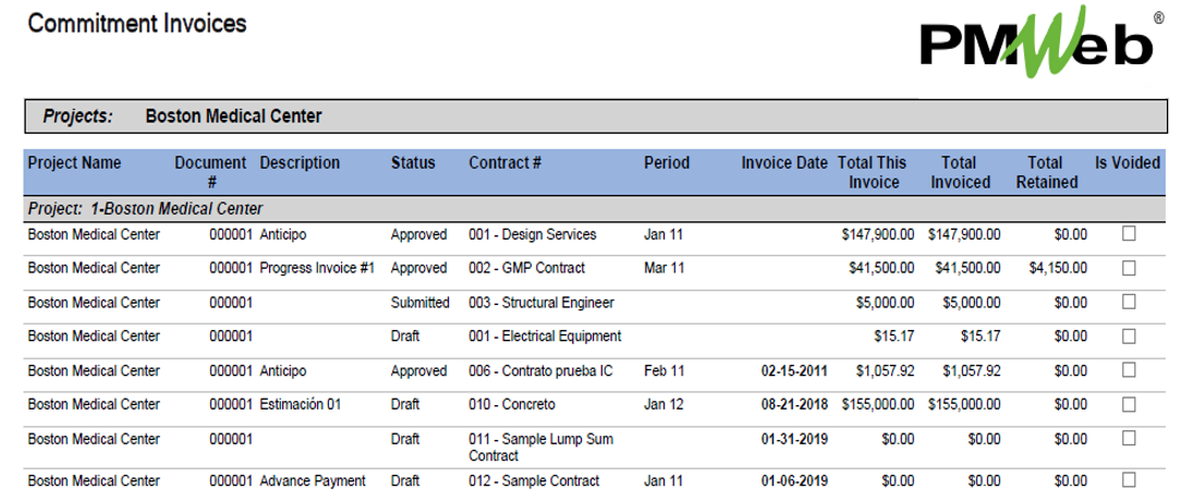 PMWeb 7 Commitment Invoices