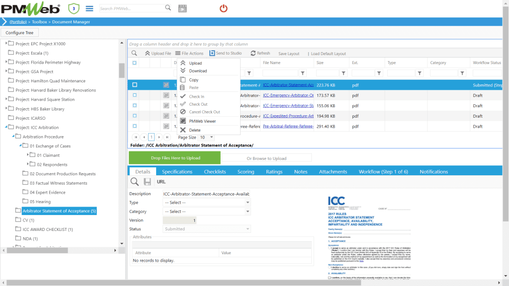 PMWeb 7 Toolbox Document Manager Details
