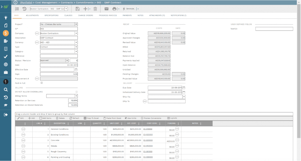 PMWeb 7 Cost Managment Contracts Commitments