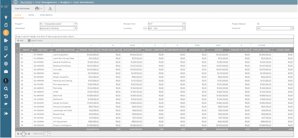 PMWeb 7 Cost Managment Budgets Cost Worksheets
