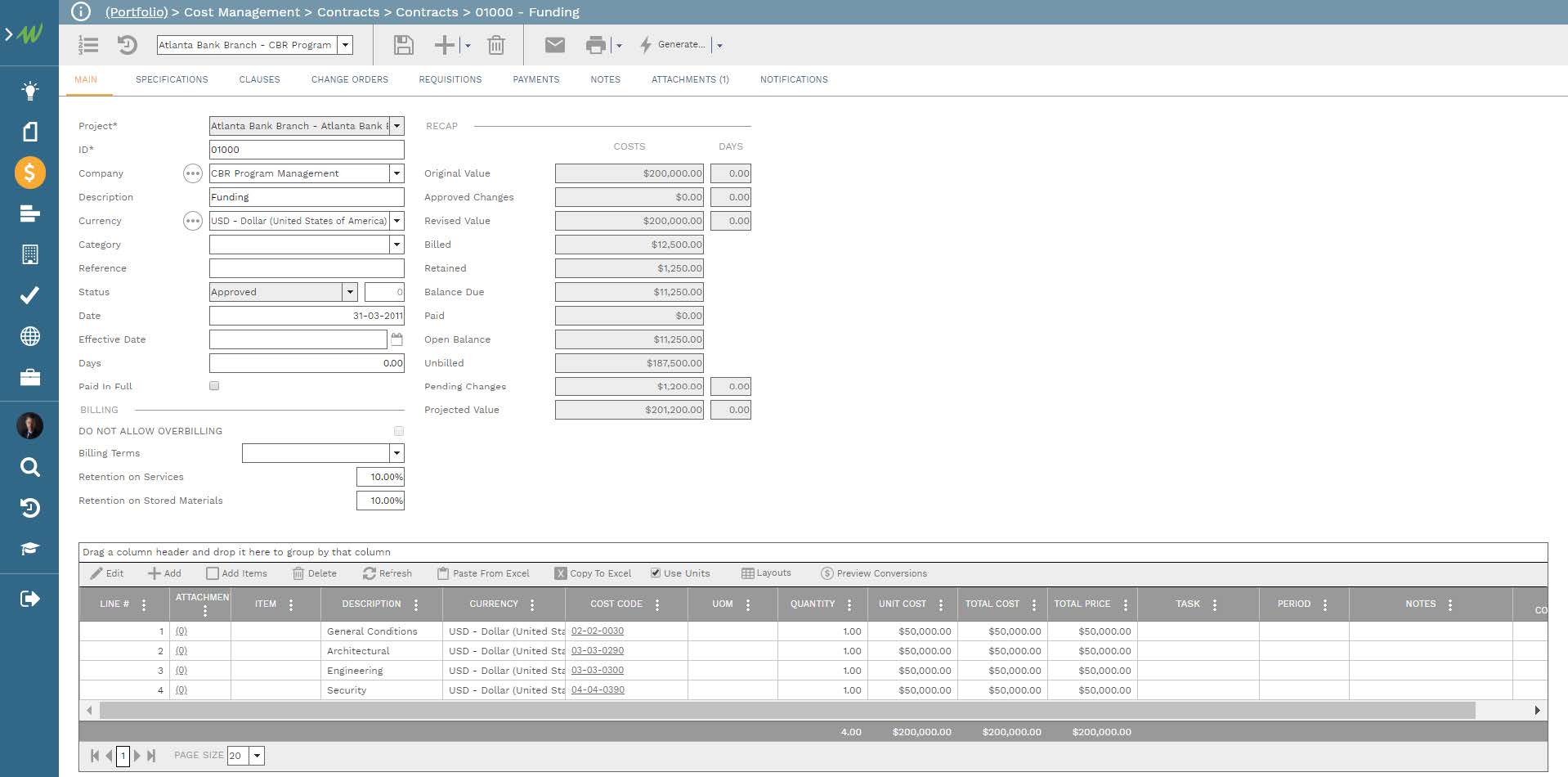 PMWeb 7 Cost Managment Contracts 01000 Funding
Main