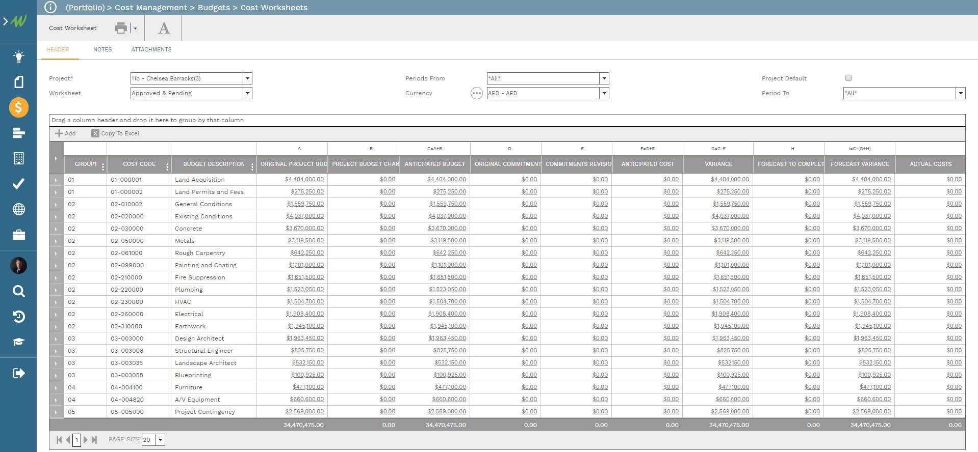PMWeb 7 Cost Managment Budgets Cost Worksheets
for tracking Project Funding