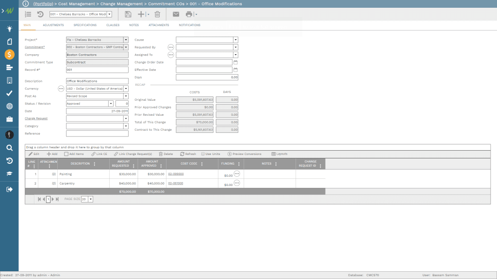PMWeb 7 Change Management Commitments COs