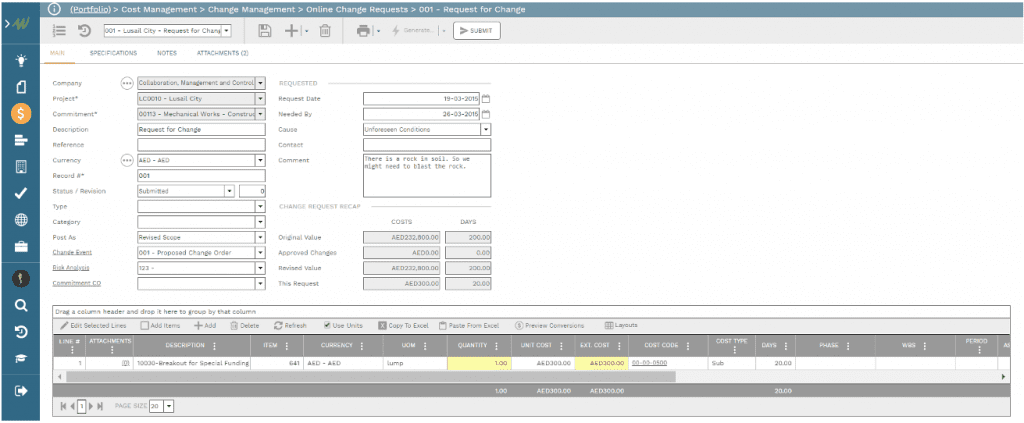 PMWeb 7 Change Management Online Change requests for the Cost Value Reconciliation