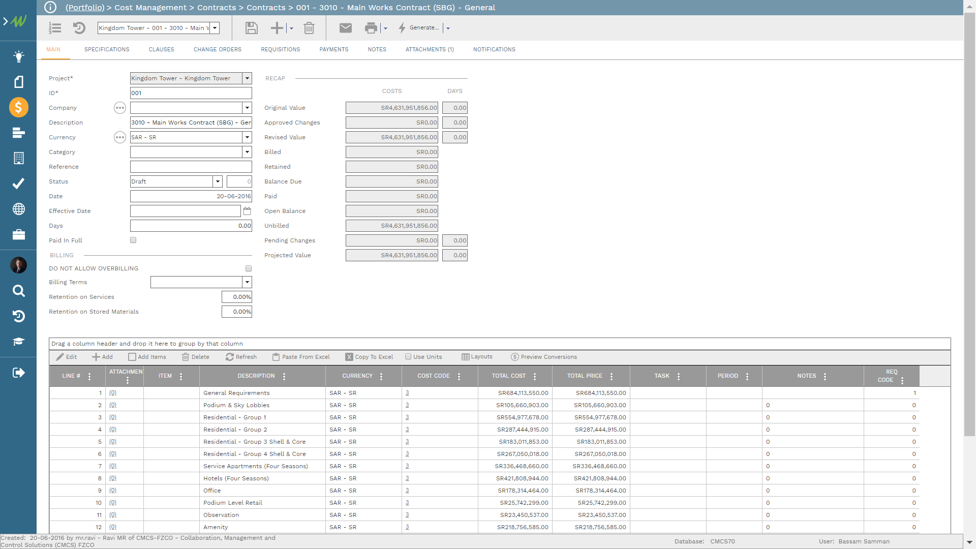 PMWeb 7 Cost Management Contracts 001 3010 Main Works Contract (SBG) - General
Main