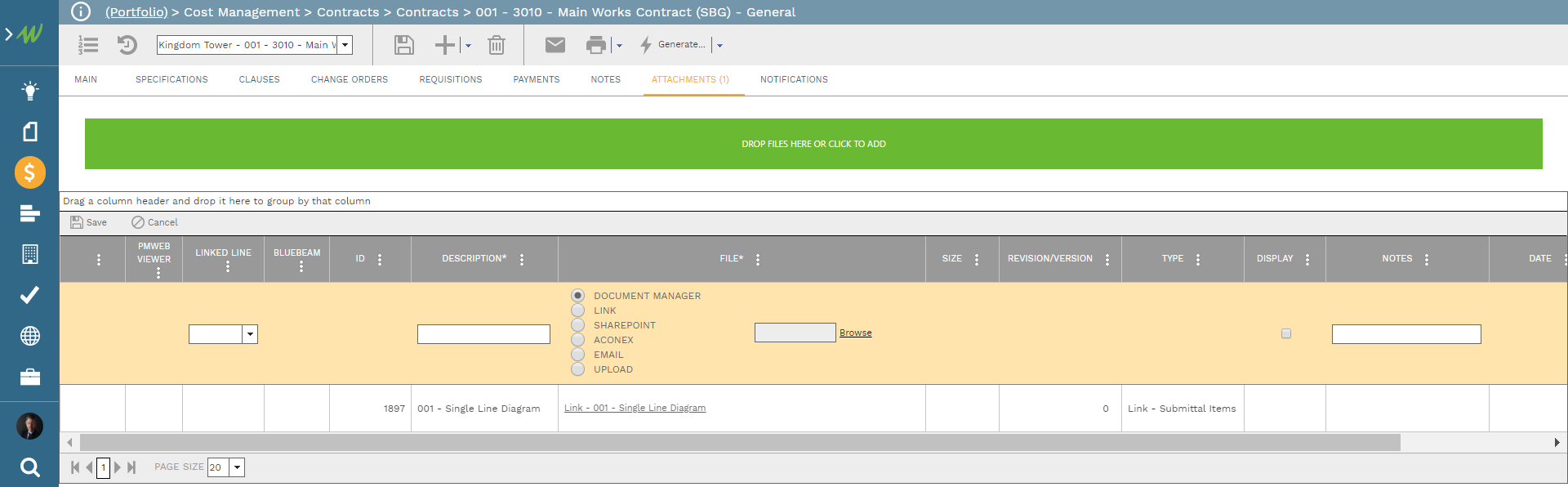 PMWeb 7 Cost Management Contracts 001 3010 Main Works Contract (SBG) - General
Attachements