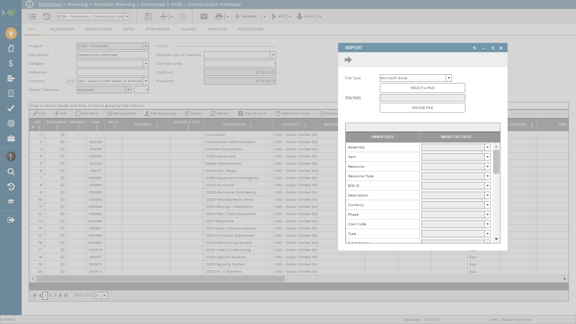 PMWeb 7 Planning Portfolio Planning Estimates 4726 Construction Estimate
Main
Import