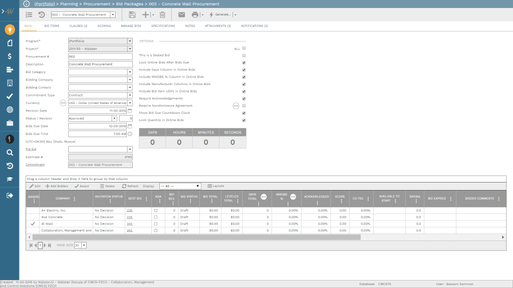 PMWeb 7 Planning Procurement Bid Packages