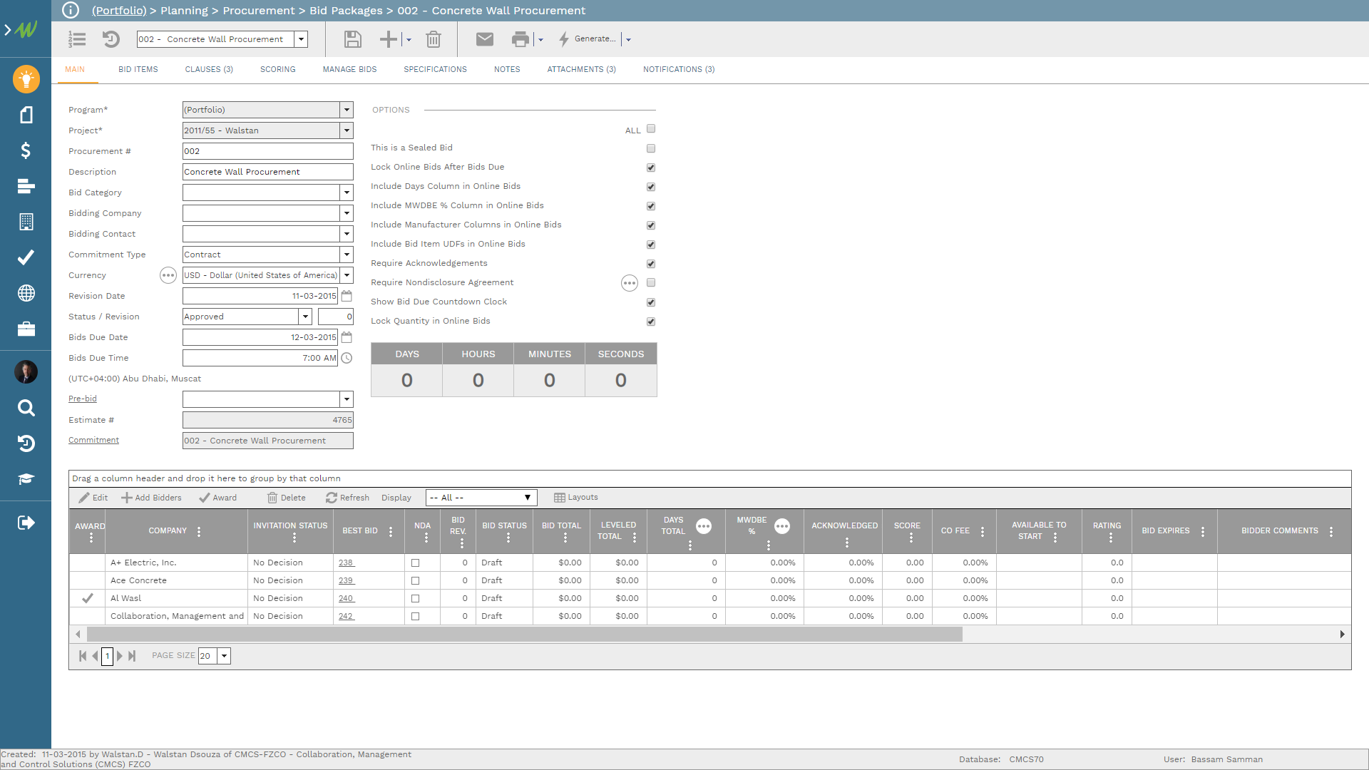 PMWeb 7 Planning Procurement Bid Packages 002 Concrete Wall Procurement
Main