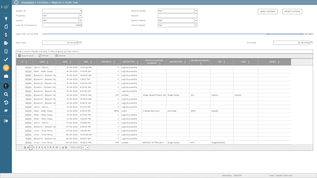 PMWeb 7 Portfolio Reports Audit Trail