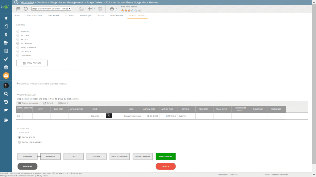 PMWeb 7 Toolbox Stage gates Managment