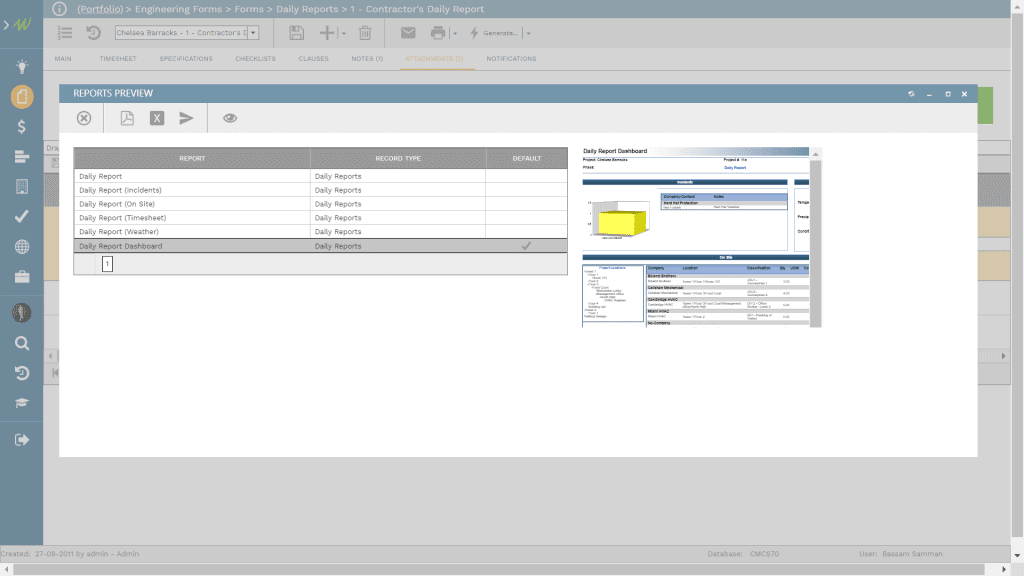 PMWeb 7 Engineering Forms Forms Daily Reports Reports Preview