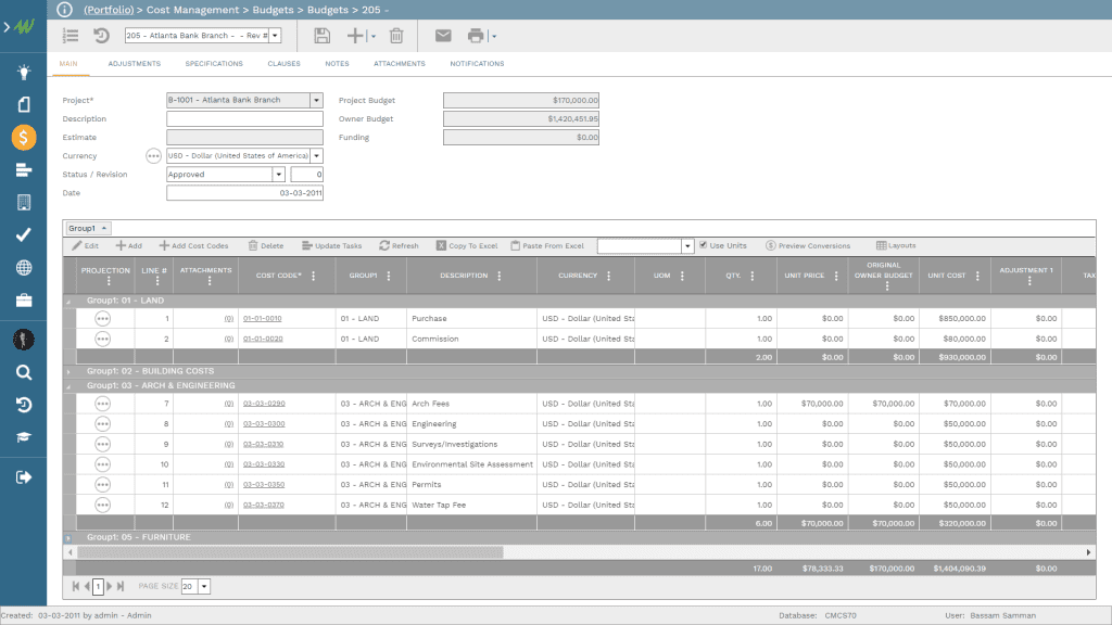 PMWeb 7 Cost Managment Budgets
