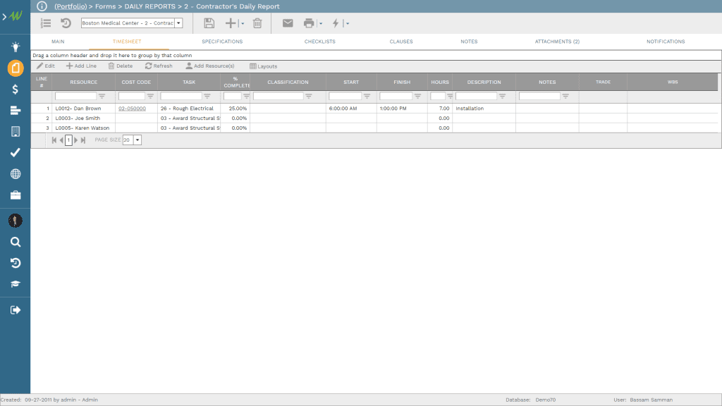 PMWeb 7 Forms Daily Reports Contractors Daily Report