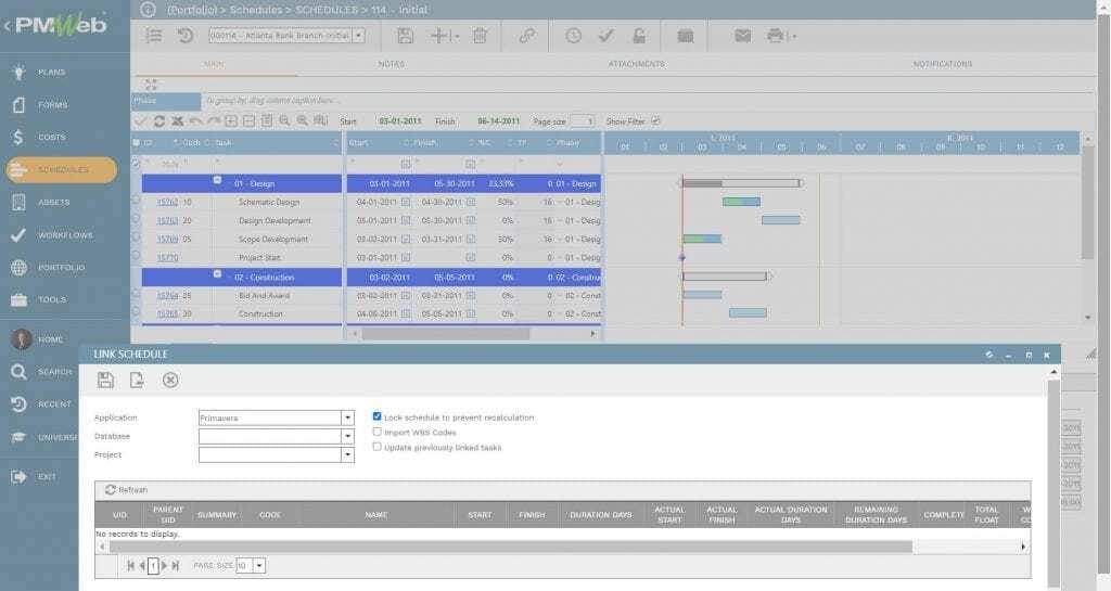 PMWeb 7 Scheduling Schedules Link Schedule