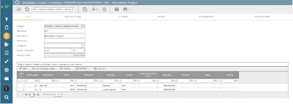 PMWeb 7 Costs Funding Funding Authorization