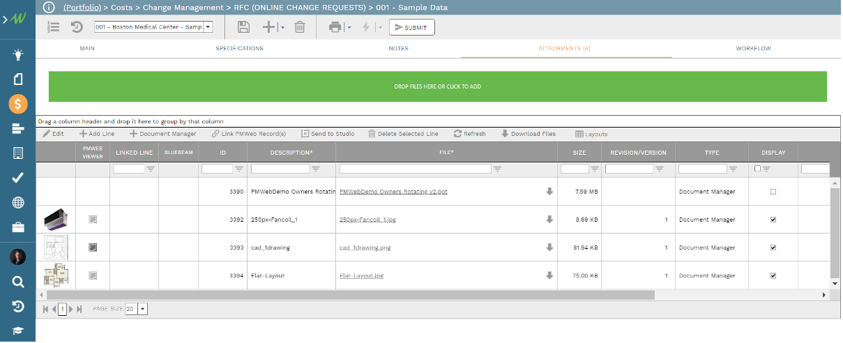 PMWeb 7 Costs Change Management RFC (Online Change Request) 001 Sample Data
Attachement