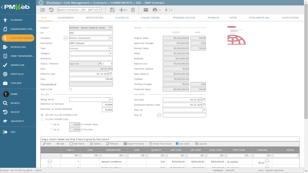 PMWeb 7 Cost Management Contracts Commitments