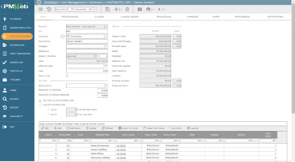 PMWeb 7 Cost Managment Contracts
