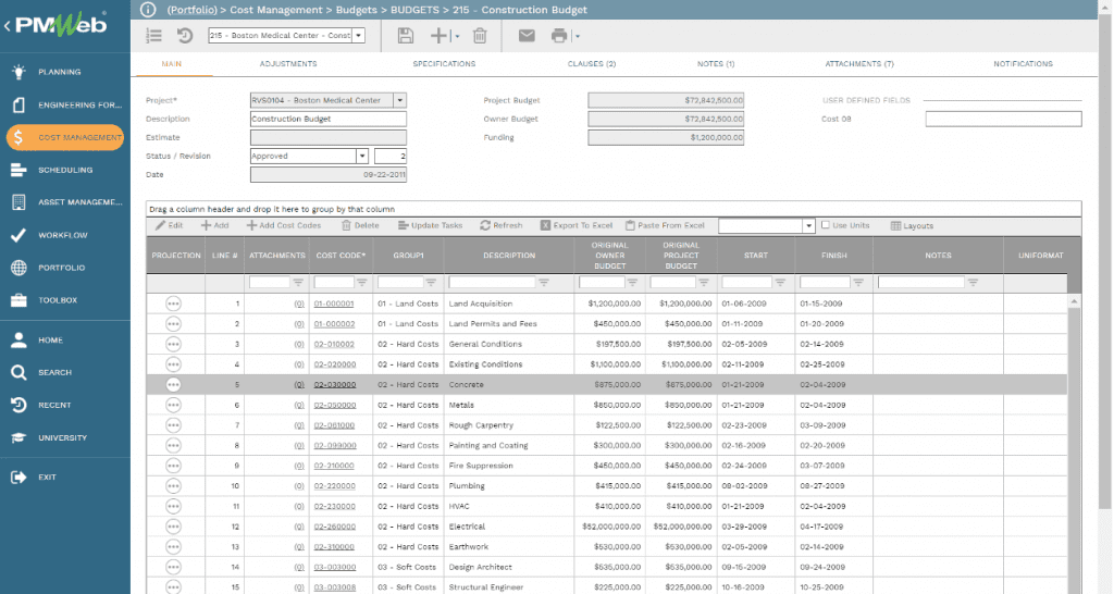 PMWeb 7 Cost Managment Budgets