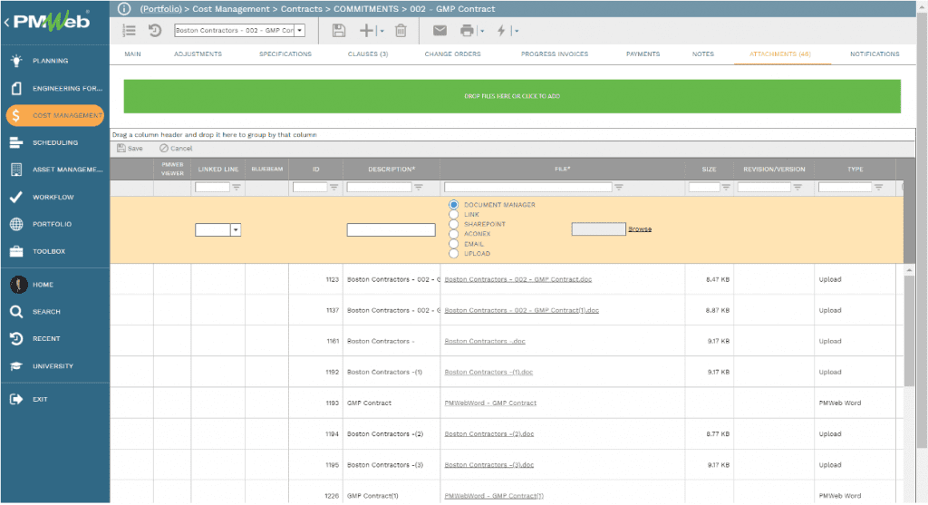 PMWeb 7 Cost Managment Contracts Commitments