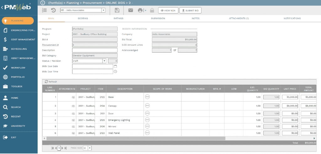 PMWeb7 Planning Procurement Online BIDS