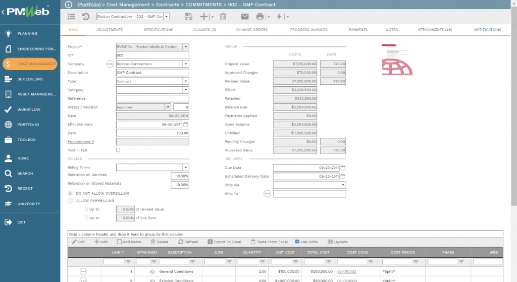 PMWeb 7 Cost Managment Contracts Commitments