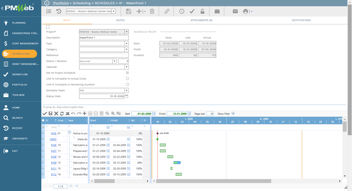 PMWeb 7 Scheduling Schedules for Furniture, Fixtures and Equipment