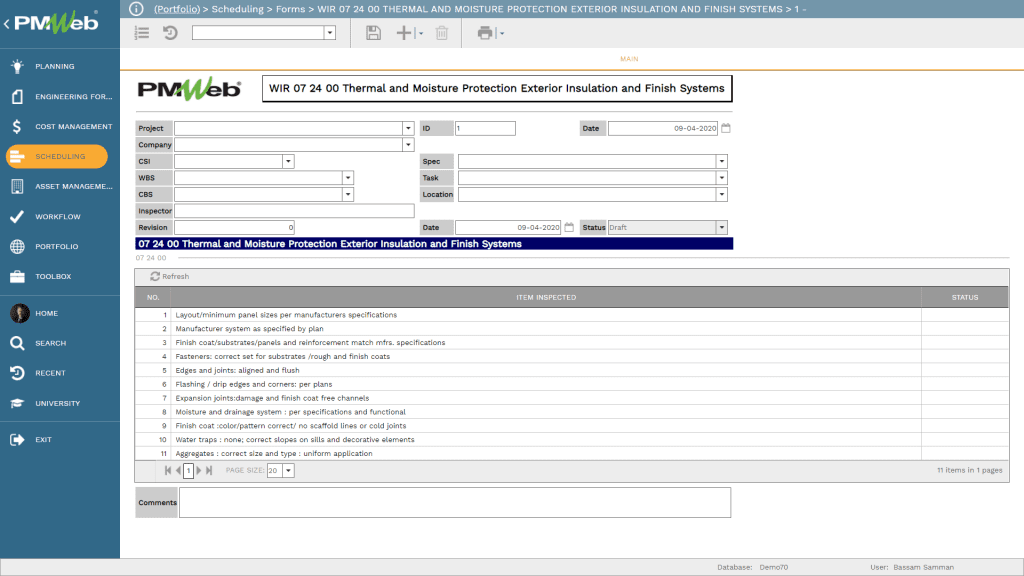 PMWeb 7 Scheduling Forms