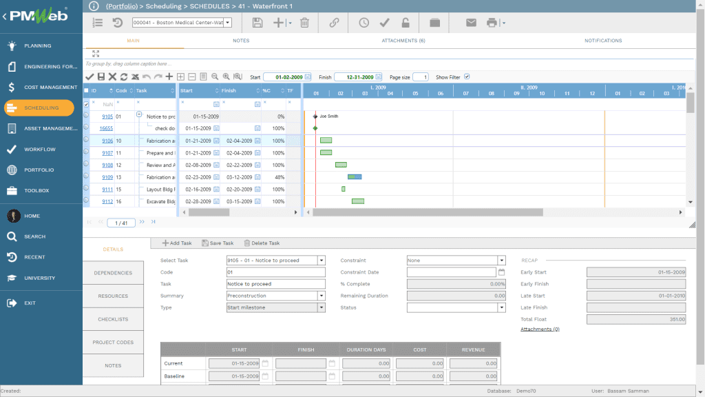 PMWeb 7 Scheduling Schedule