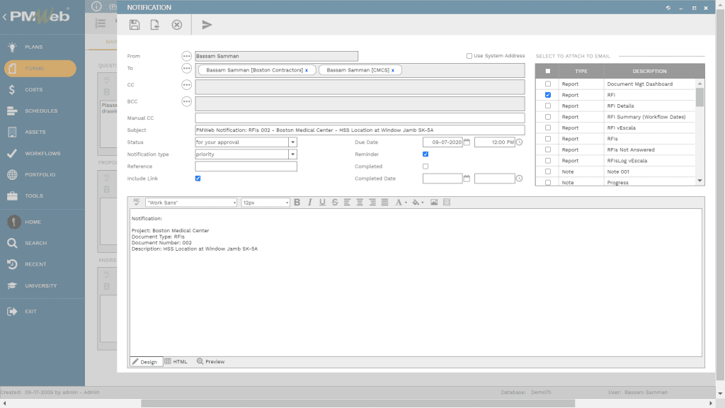 PMWeb 7 Forms Notification 